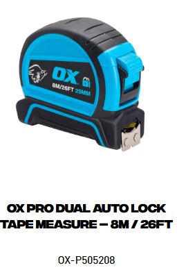 OX Pro Dual Auto Lock Tape Measure – 8m / 26ft