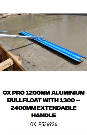 OX Pro 1200mm Aluminium Bull float with 1300 – 2400mm Extendable Handle