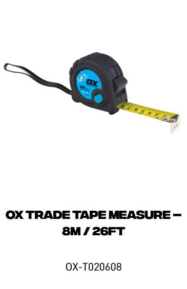 OX Trade Tape Measure – 8m / 26ft