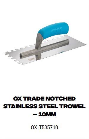 OX Trade Notched Stainless Steel Trowel – 10mm