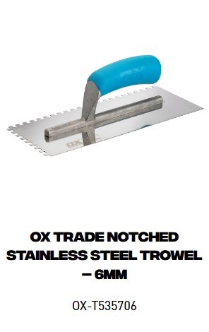 OX Trade Notched Stainless Steel Trowel – 6mm