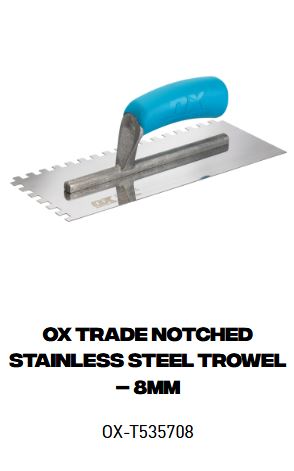 OX Trade Notched Stainless Steel Trowel – 8mm