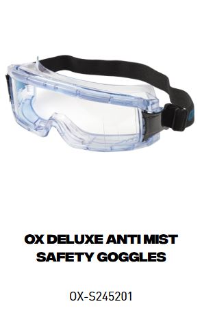 OX Deluxe Anti Mist Safety Goggles